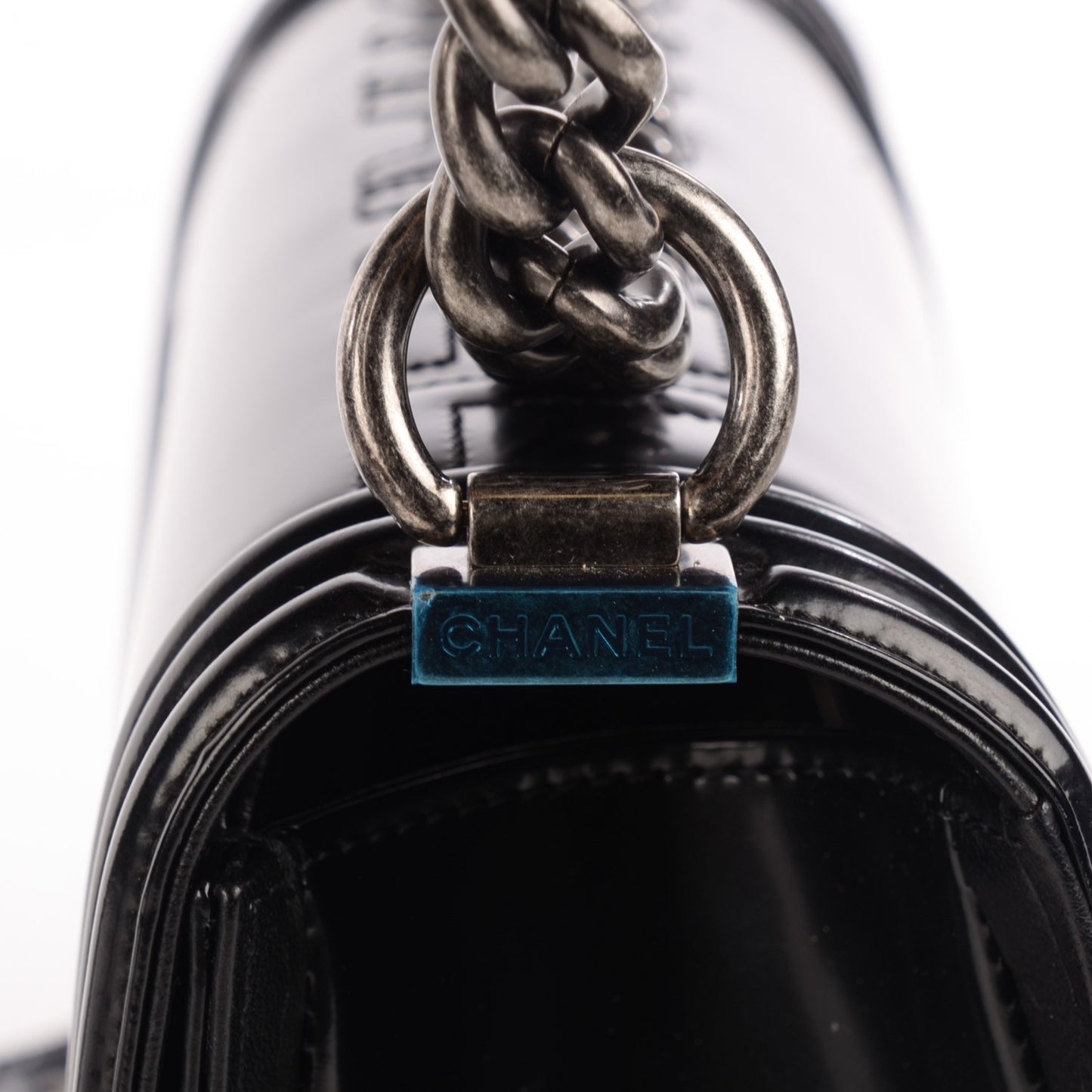 Glazed Calfskin Medium Boy Flap Black