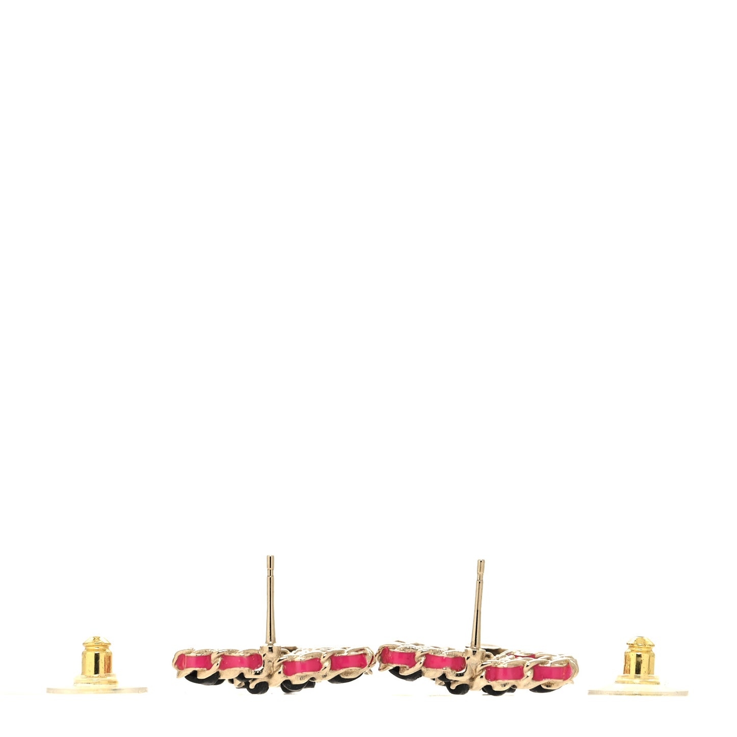 Lambskin CC Chain Earrings Black Gold Pink