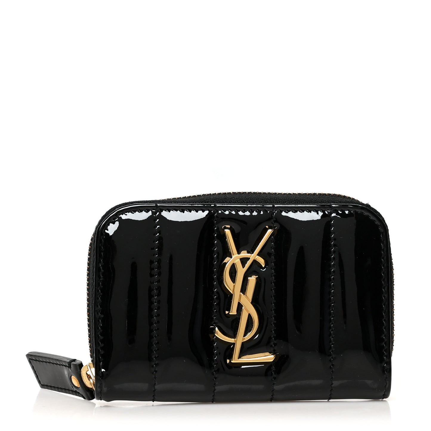 Patent Matelasse Monogram Vicky Zip Around Card Case Black