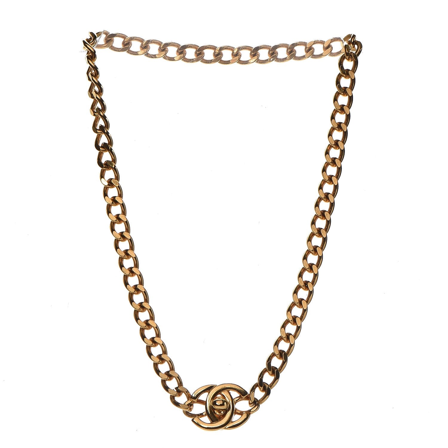 Chanel Chain Link CC Turn Lock Short Necklace Gold 3 of 6