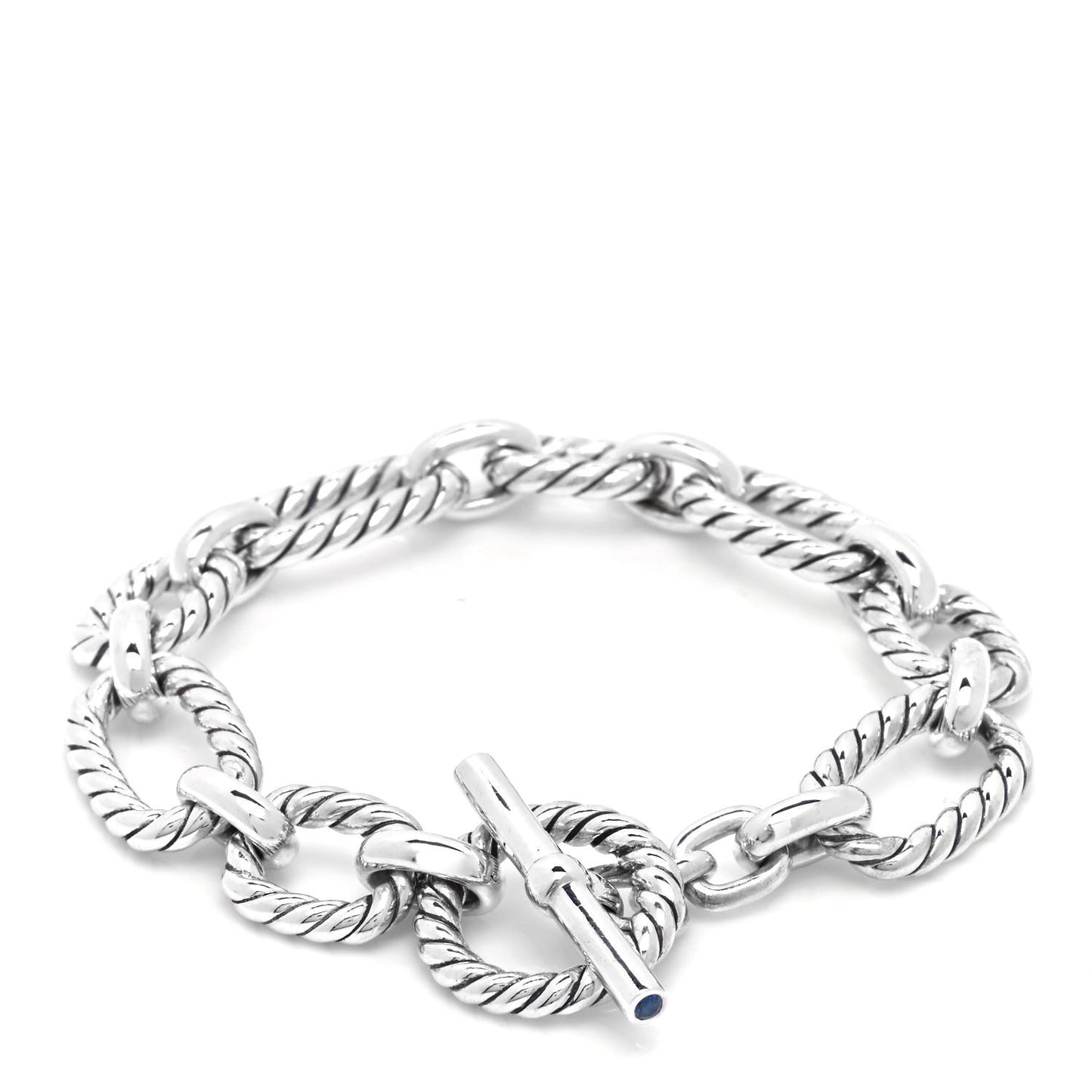 Sterling Silver Blue Sapphire 9.5mm Cushion Link Bracelet