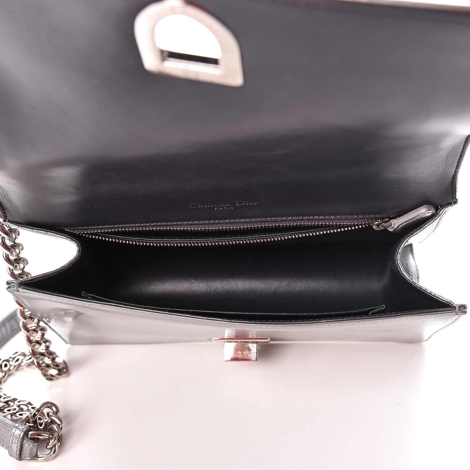 Christian Dior Metallic Patent Micro-Cannage Medium Diorama Flap Bag Silver 5 of 9