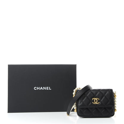 Chanel Calfskin Quilted About Pearls Card Holder Flap With Chain Black 10 of 10