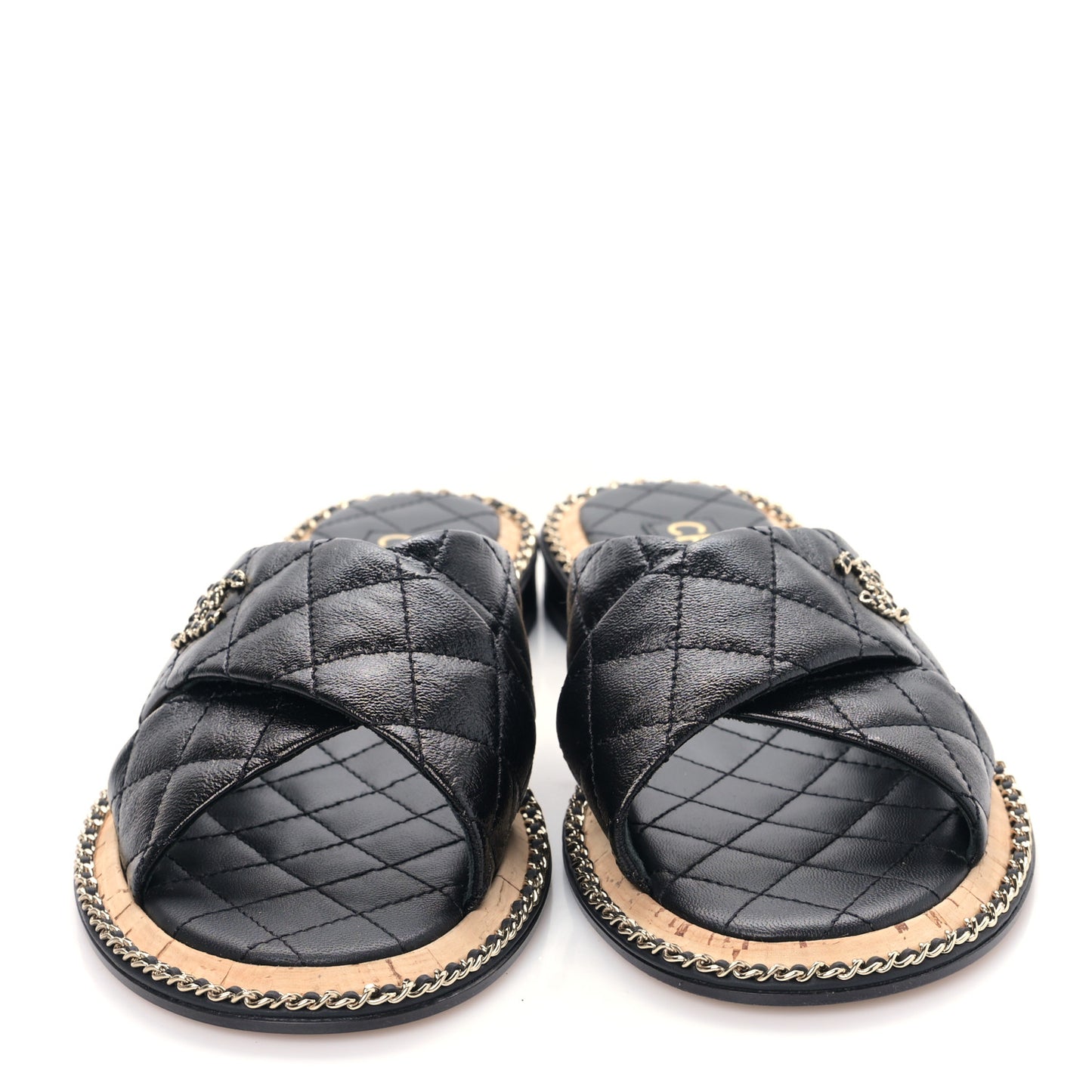 Lambskin Quilted Chain CC Sandals 39 Black
