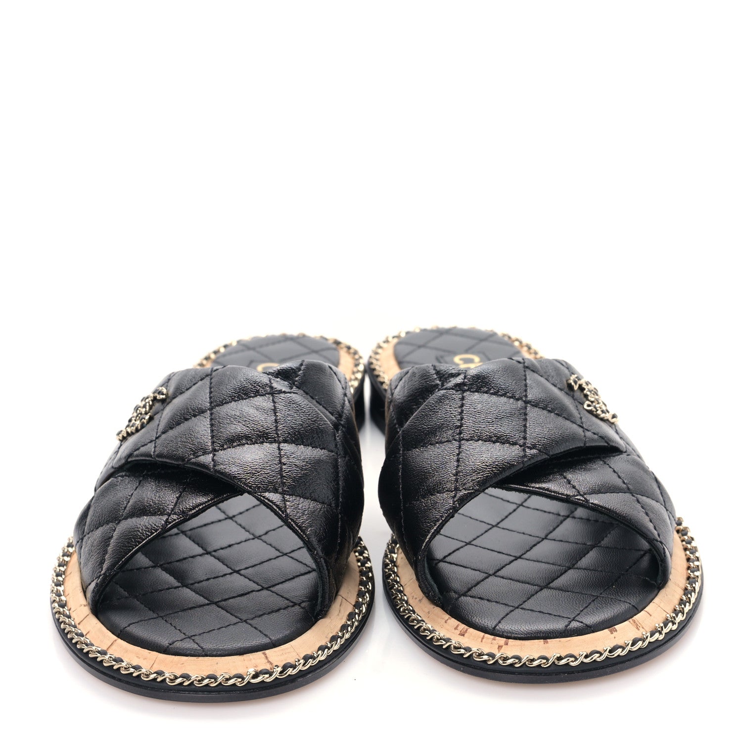 Chanel Lambskin Quilted Chain CC Sandals 39 Black 2 of 8