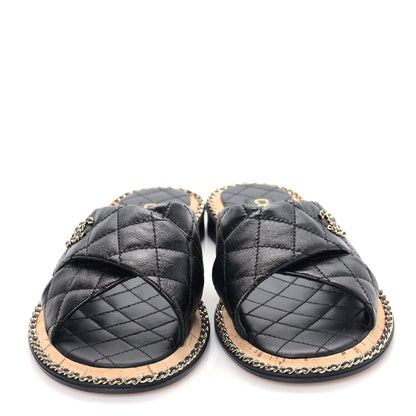 Chanel Lambskin Quilted Chain CC Sandals 39 Black 2 of 8
