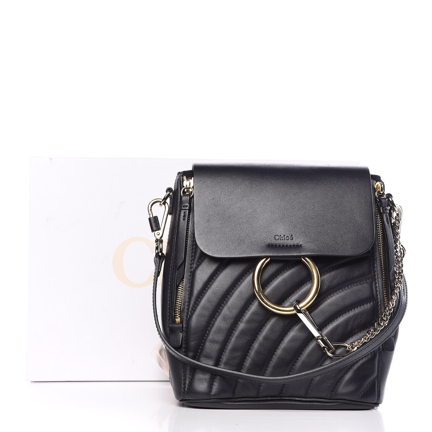 Chloe Calfskin Quilted Medium Faye Backpack Full Blue 12 of 12