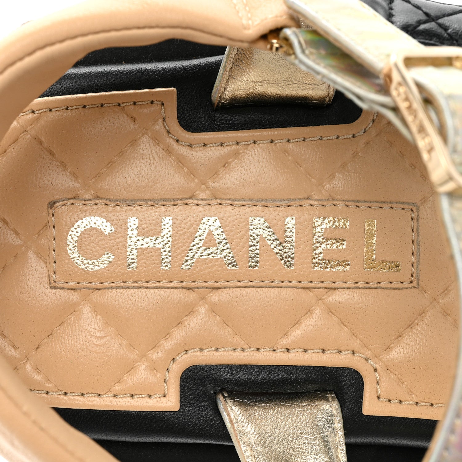 Chanel Lambskin Logo Platform Sandals 38.5 Beige Gold White 8 of 11