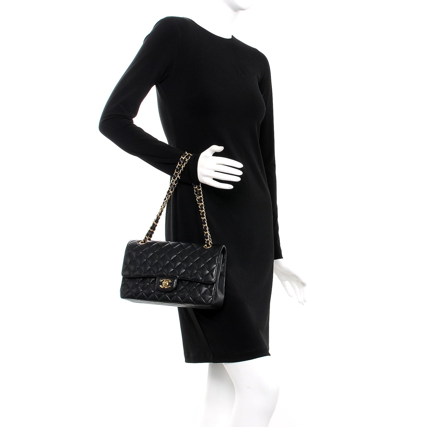Caviar Quilted Medium Double Flap Black