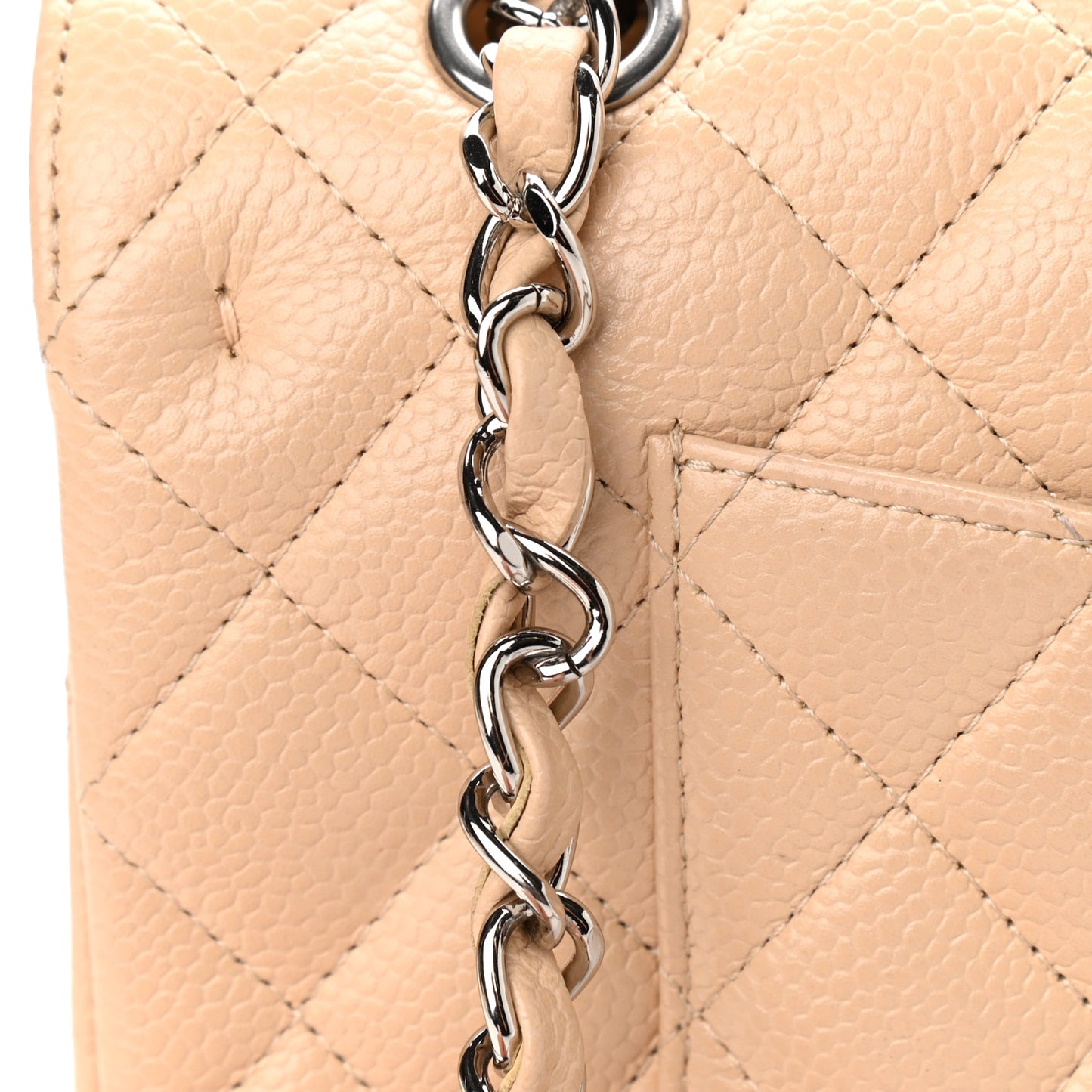 Caviar Quilted Medium Double Flap Beige