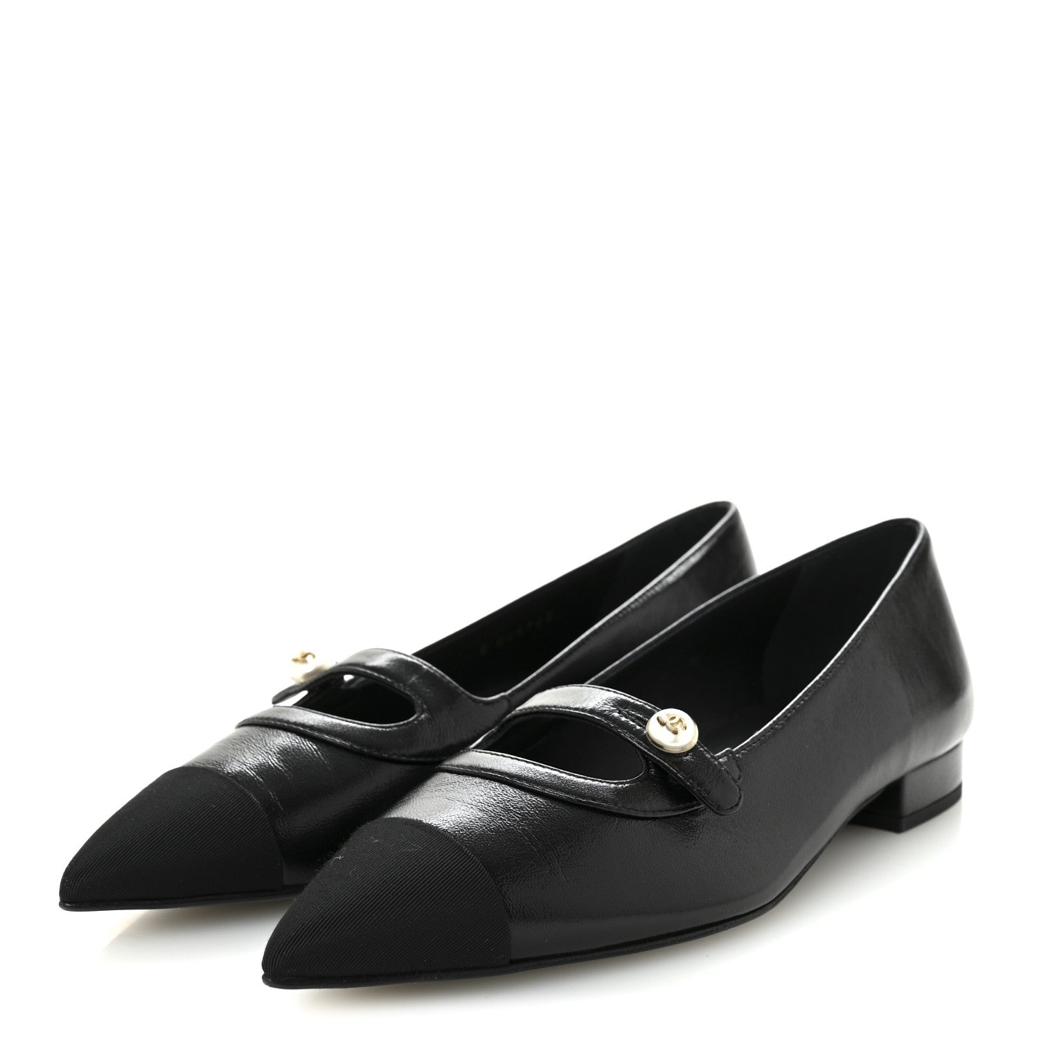 Chanel Shiny Lambskin Grosgrain Pearl Mary Jane Flats 36 Black 4 of 9