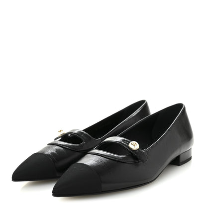 Chanel Shiny Lambskin Grosgrain Pearl Mary Jane Flats 36 Black 4 of 9