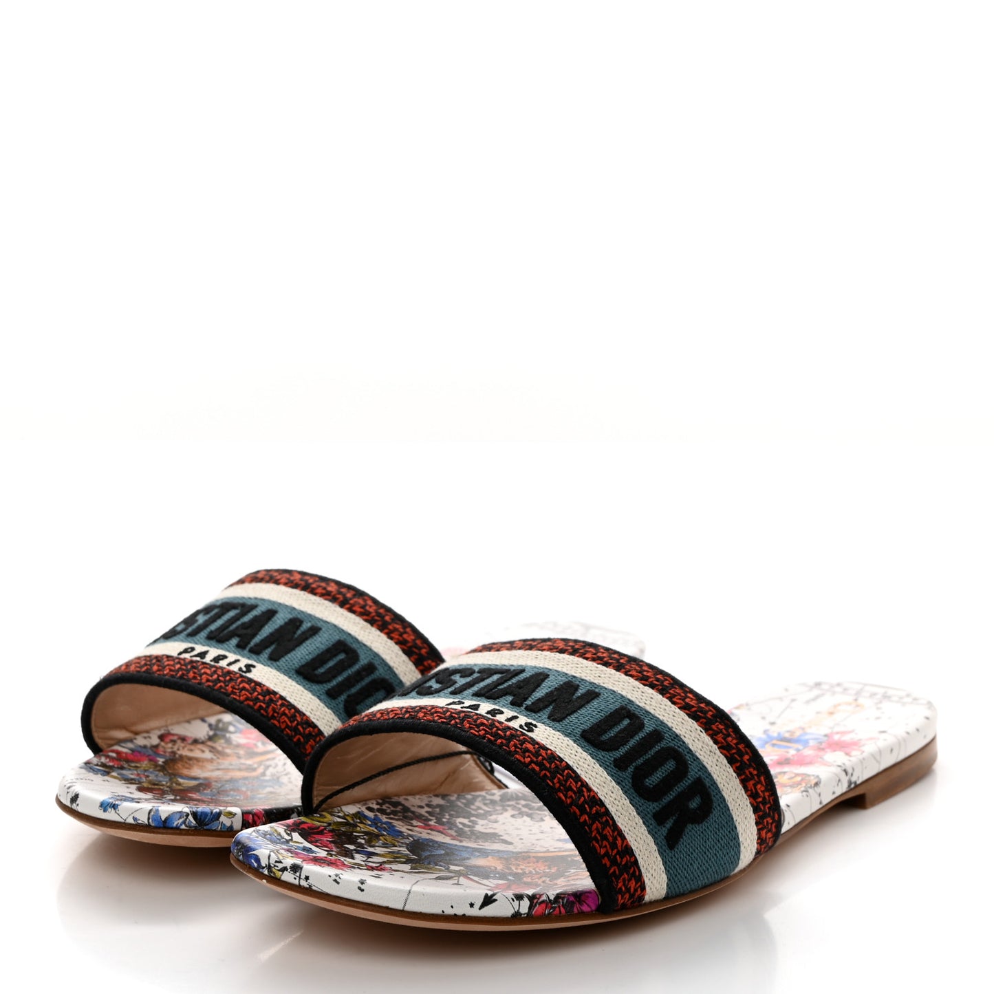 Canvas Embroidered Zodiac Dway Mules Slide Sandals 39 Latte Multicolor