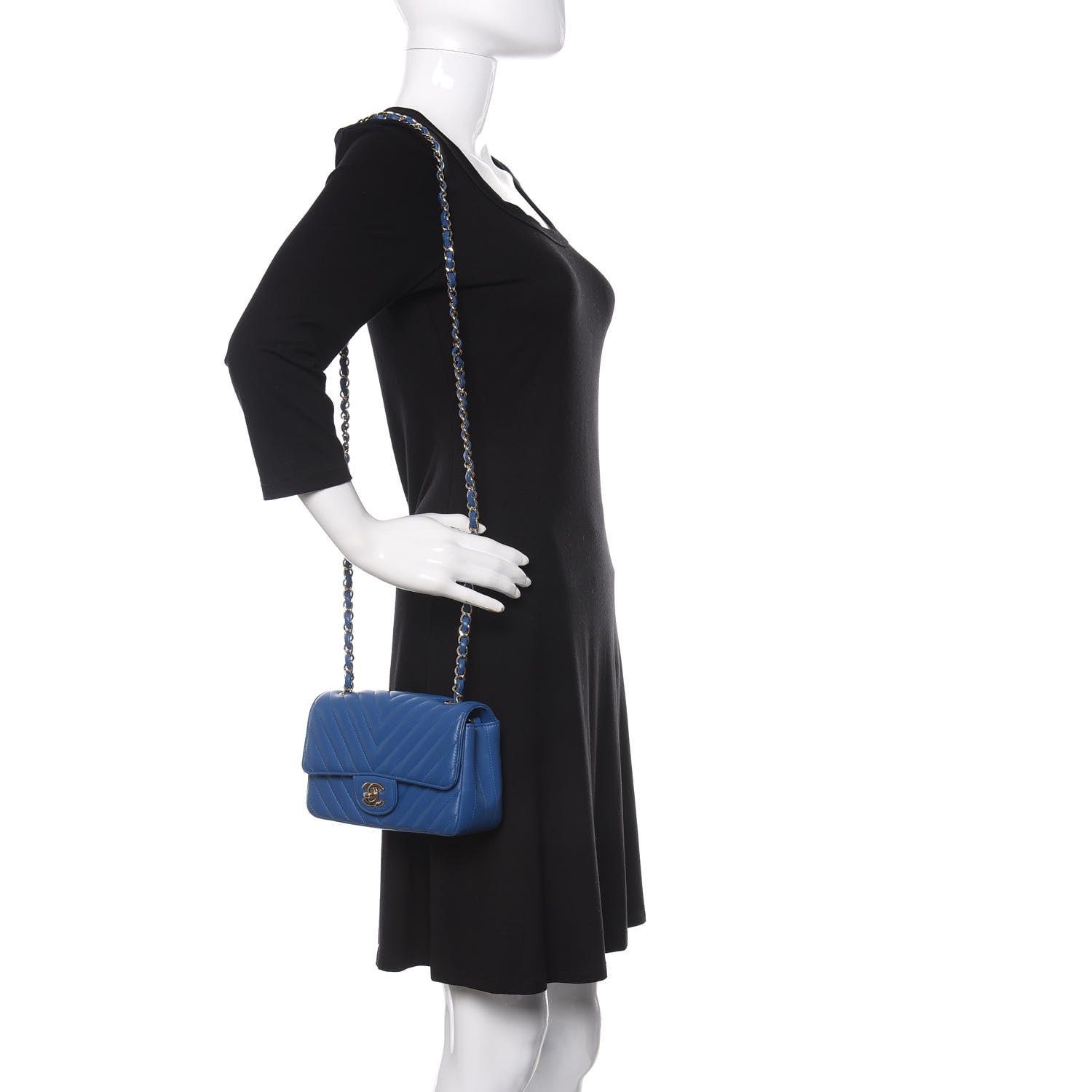 Chanel Lambskin Chevron Quilted Mini Rectangular Flap Blue 4 of 17