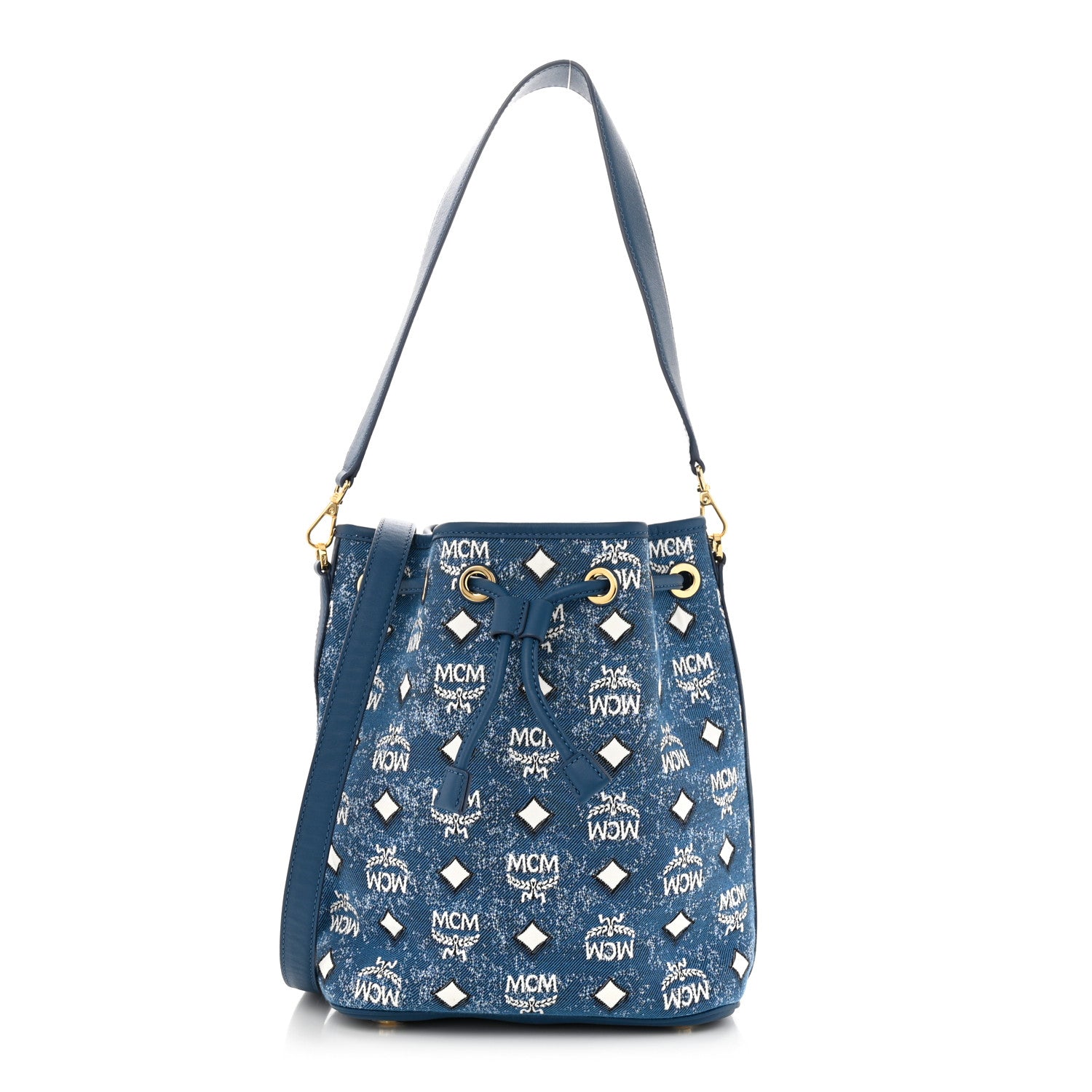 MCM Jacquard Medium Drawstring Blue Denim 3 of 10