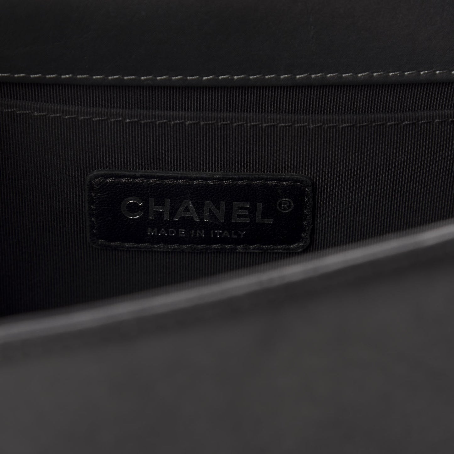 Iridescent Calfskin Embellished Double Stitch Medium Boy Flap Black