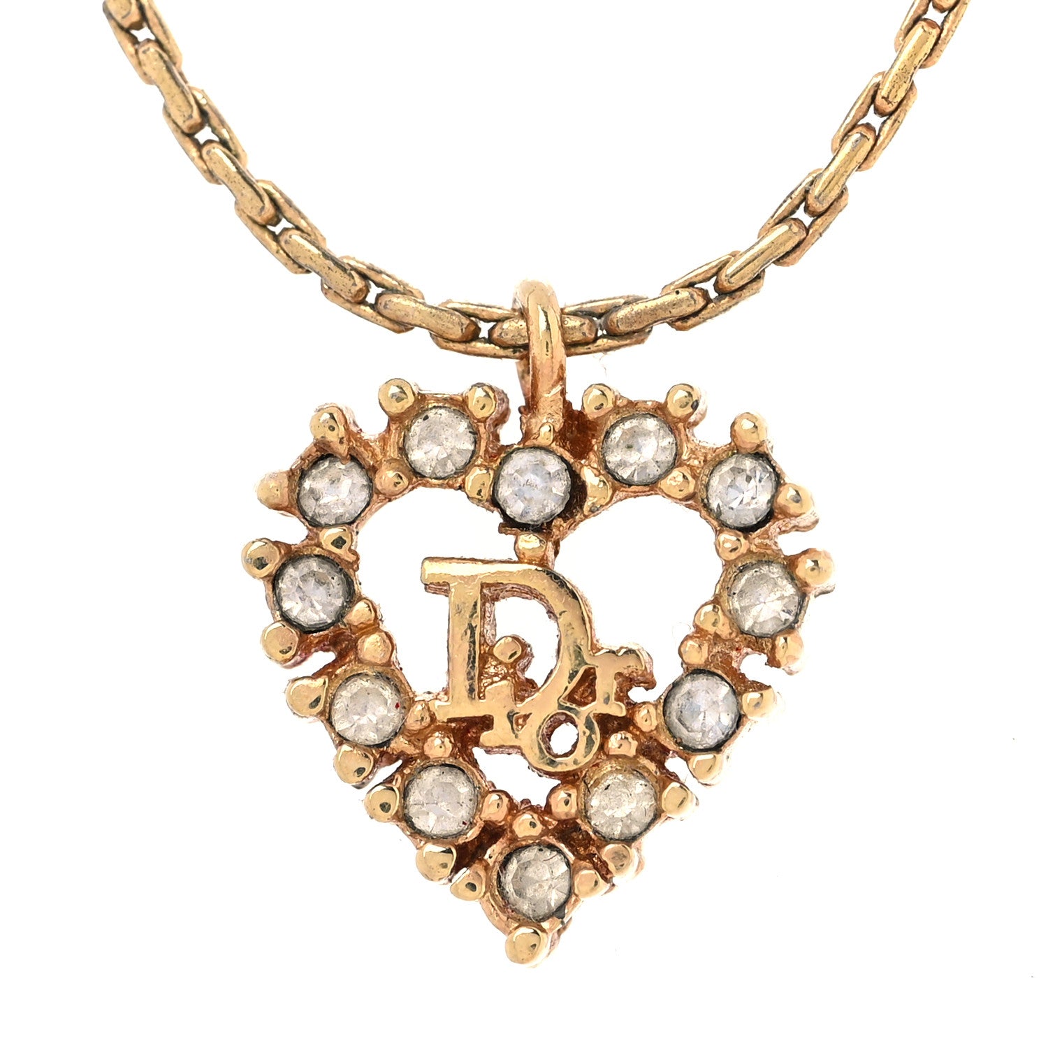Christian Dior Crystal Heart Necklace Gold 4 of 5