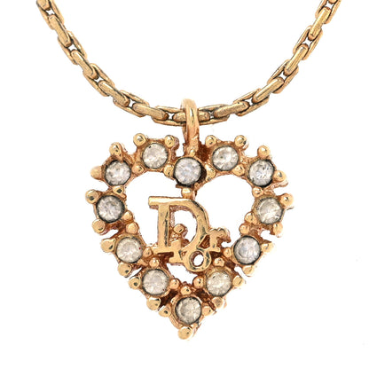Christian Dior Crystal Heart Necklace Gold 4 of 5