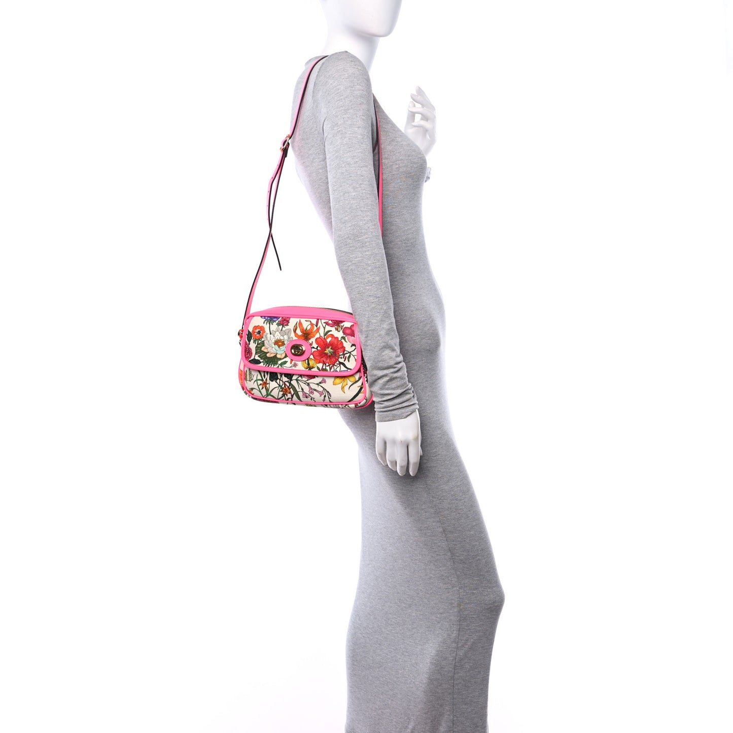 Canvas Flora Floral Shoulder Bag White Fuchsia Fluo