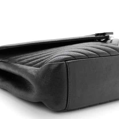 Saint Laurent Sheepskin Matelasse Chevron Monogram Monochrome Large College Satchel Black 9 of 11