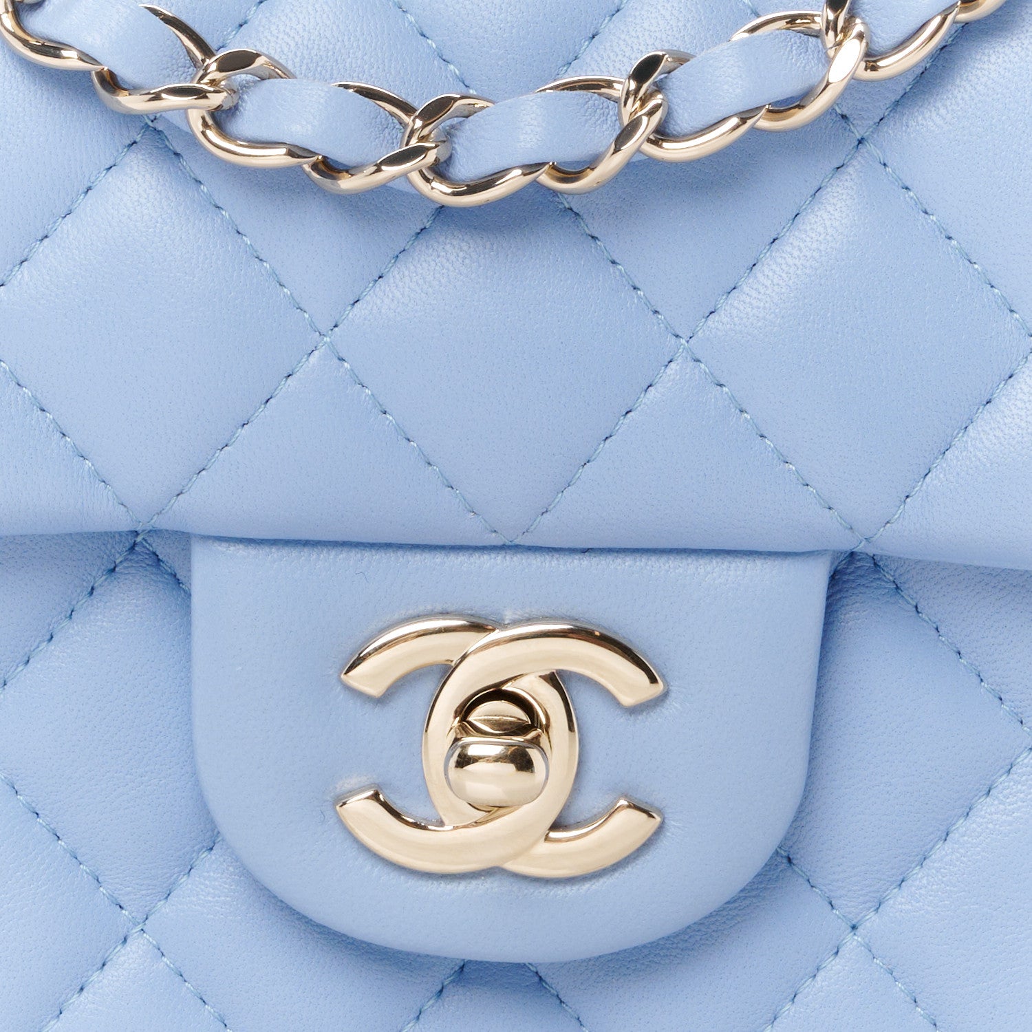 Chanel Lambskin Quilted Mini Rectangular Flap Light Blue 9 of 11