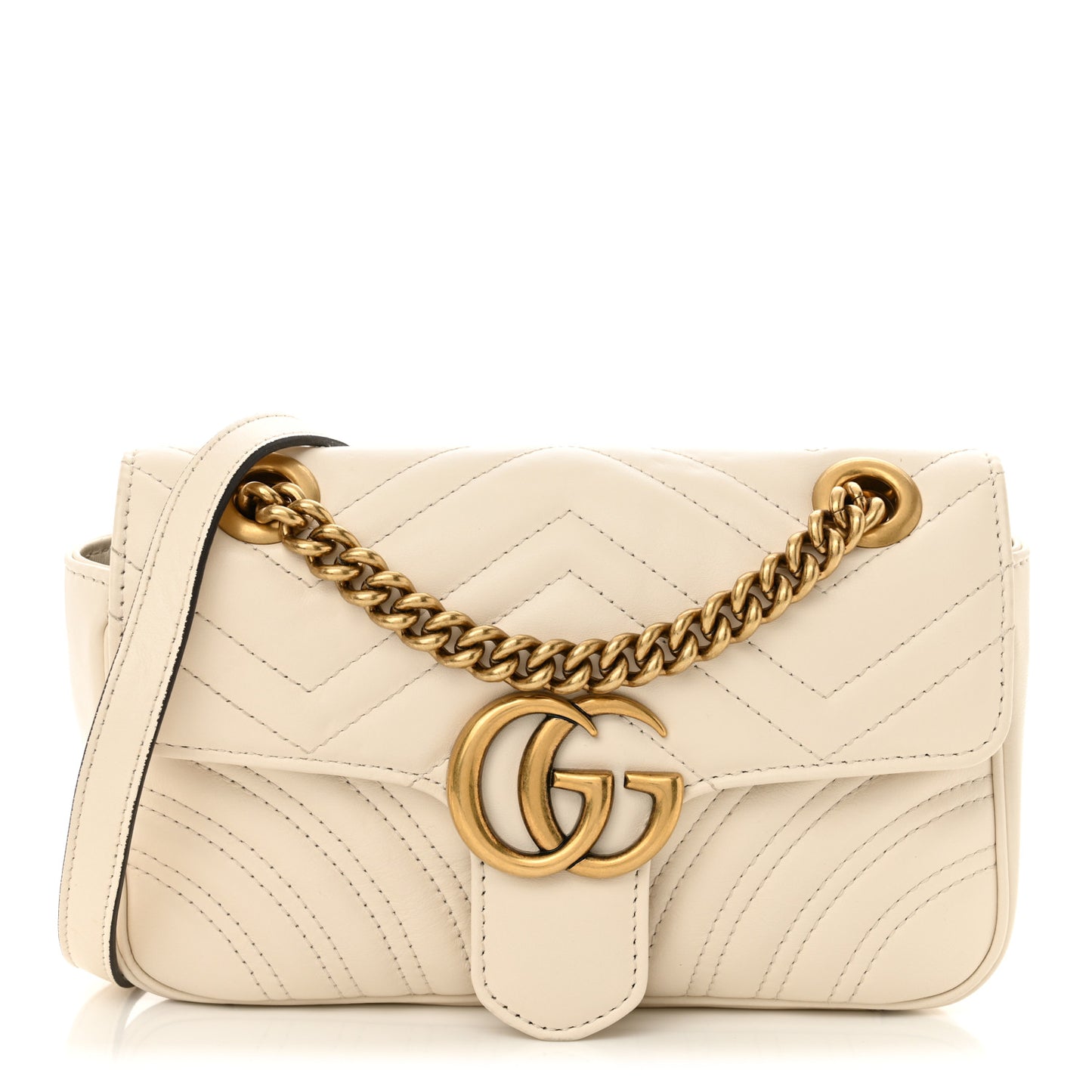 Calfskin Matelasse Mini GG Marmont Shoulder Bag White