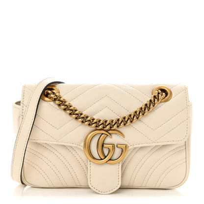 Gucci Calfskin Matelasse Mini GG Marmont Shoulder Bag White 1 of 12