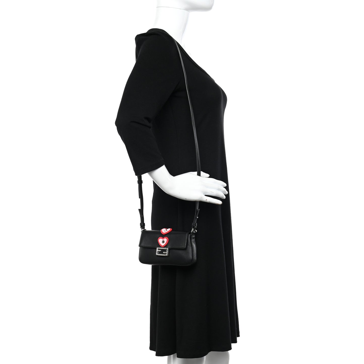 Lambskin Studded Heart Micro Baguette Black