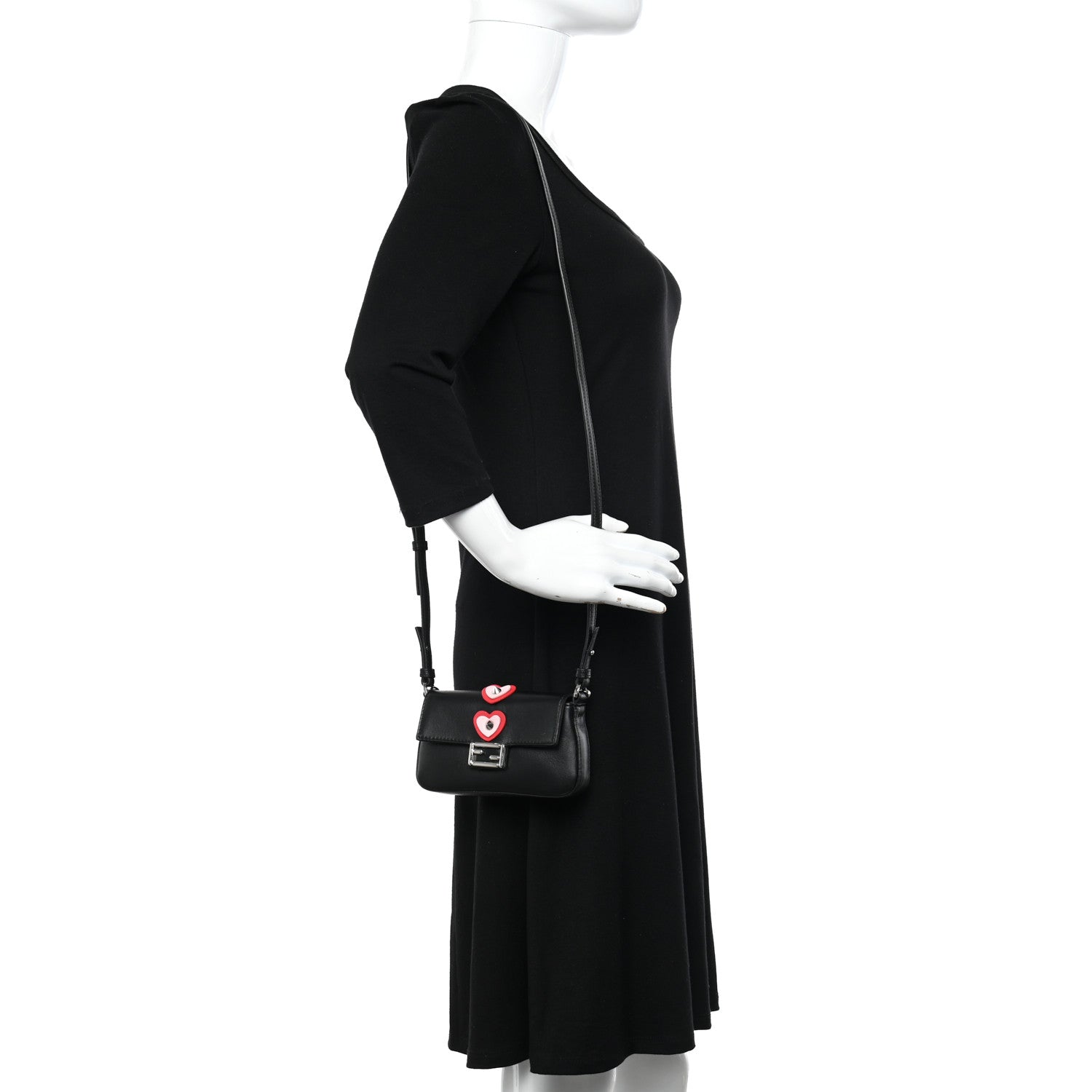Fendi Lambskin Studded Heart Micro Baguette Black 2 of 12