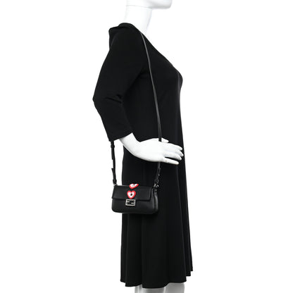 Fendi Lambskin Studded Heart Micro Baguette Black 2 of 12