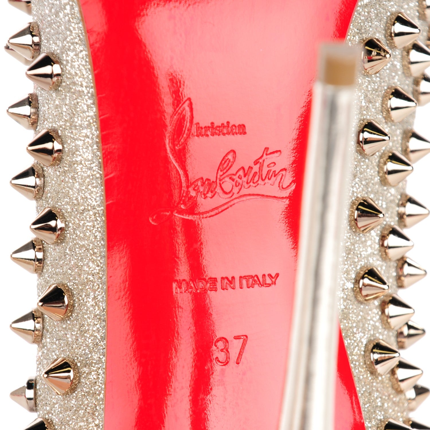 Christian Louboutin Glitter Mini Specchio Follies Spikes 120 Pumps 37 Colombe 7 of 7