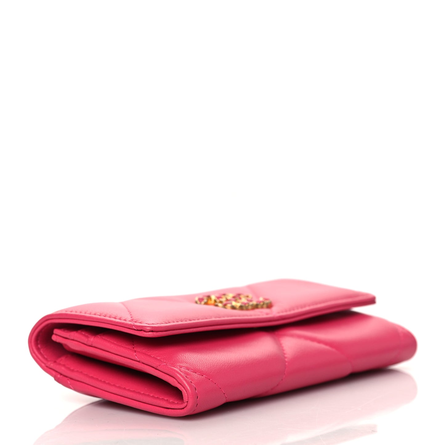 Lambskin Quilted Chanel 19 Flap Wallet Dark Pink