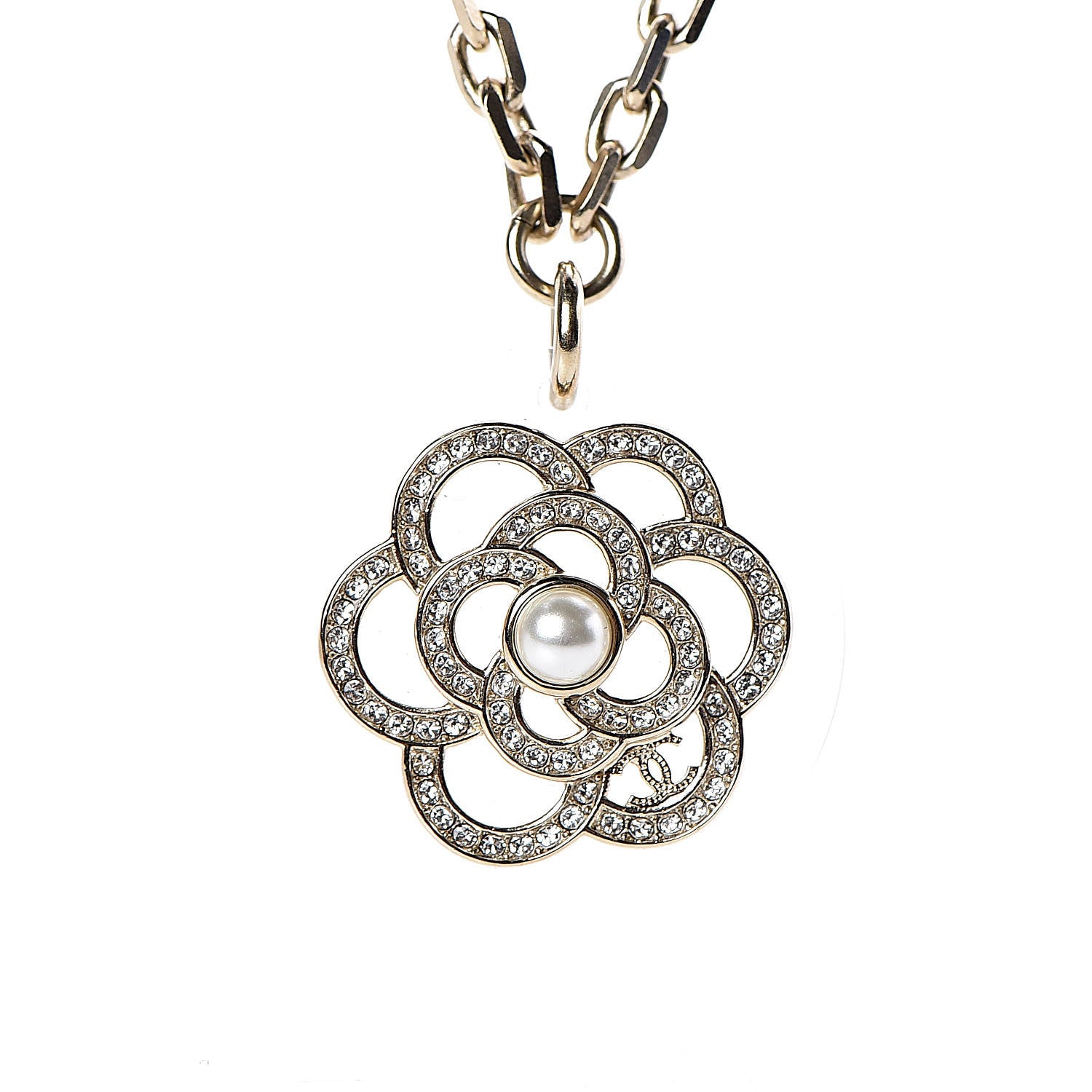 Chanel Crystal Resin Camellia CC Necklace Gold 4 of 9