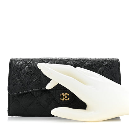 Chanel Caviar Quilted Large Gusset Flap Wallet Black 2 of 13