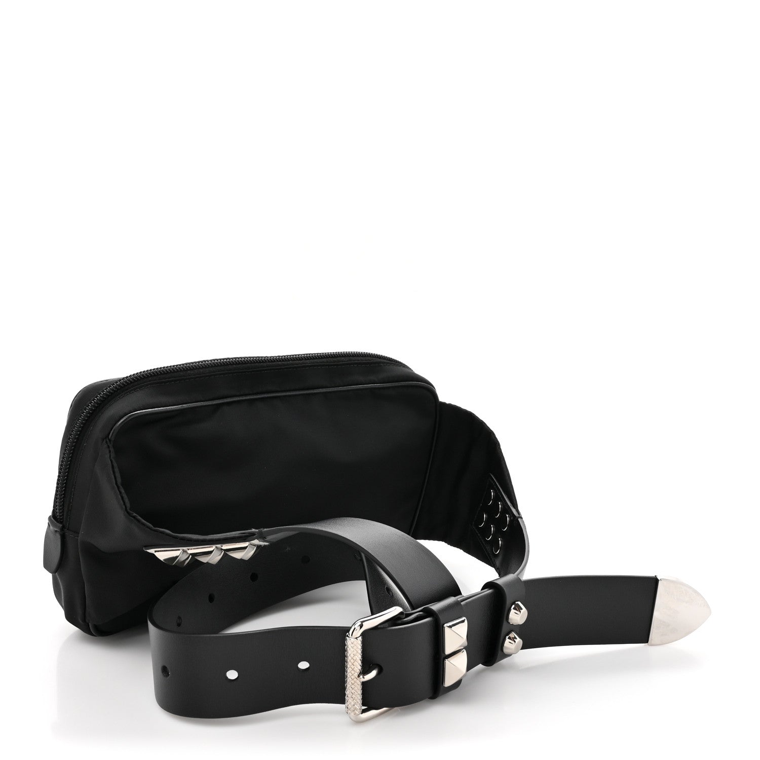 Prada Tessuto Nylon Studded Belt Bag Black White 3 of 9