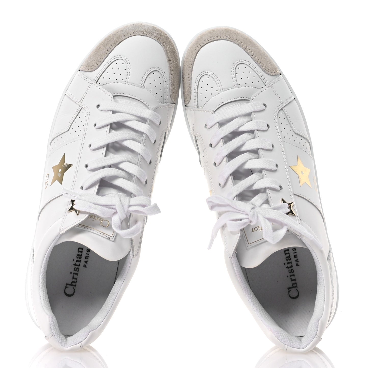 Calfskin Suede Dior Star Low Top Sneakers 37.5 White Gold