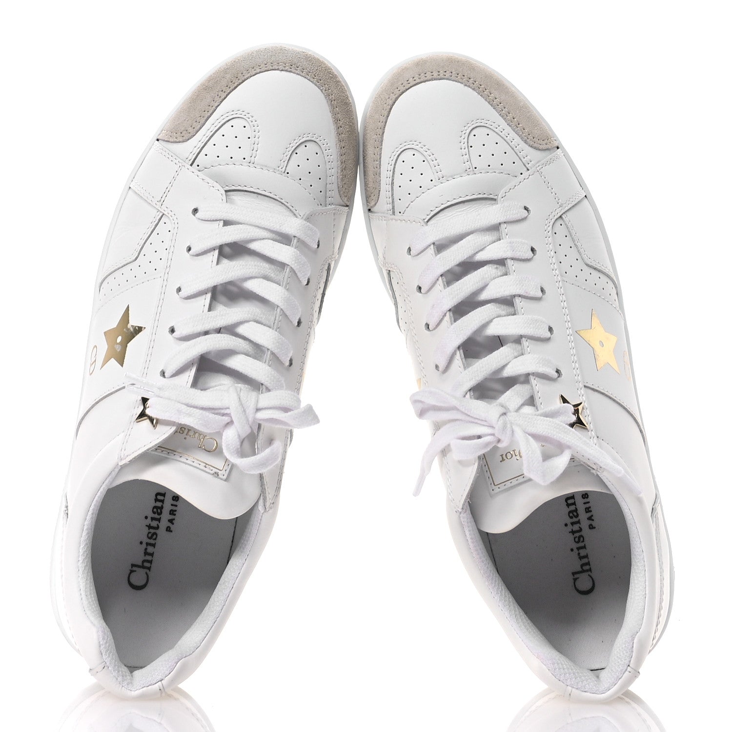 Christian Dior Calfskin Suede Dior Star Low Top Sneakers 37.5 White Gold 2 of 10