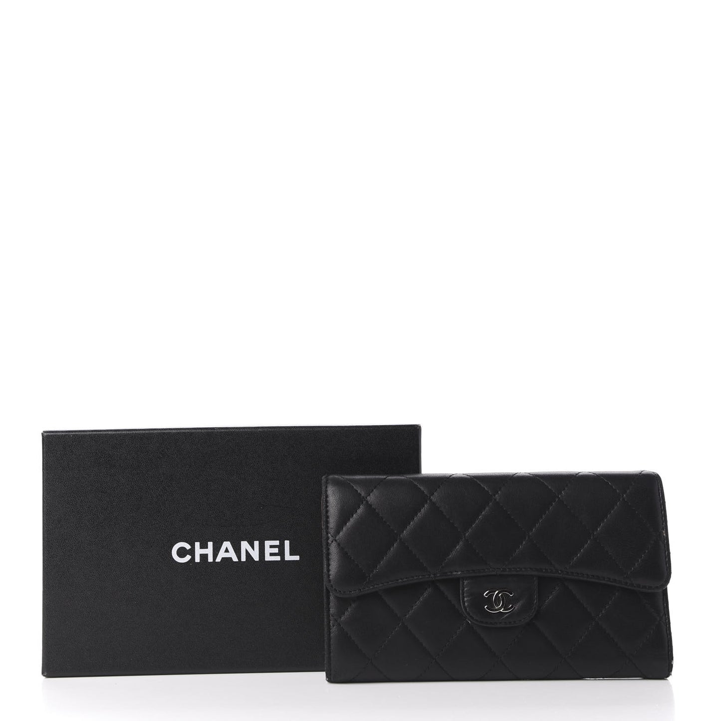 Lambskin Quilted Large Flap Wallet Black