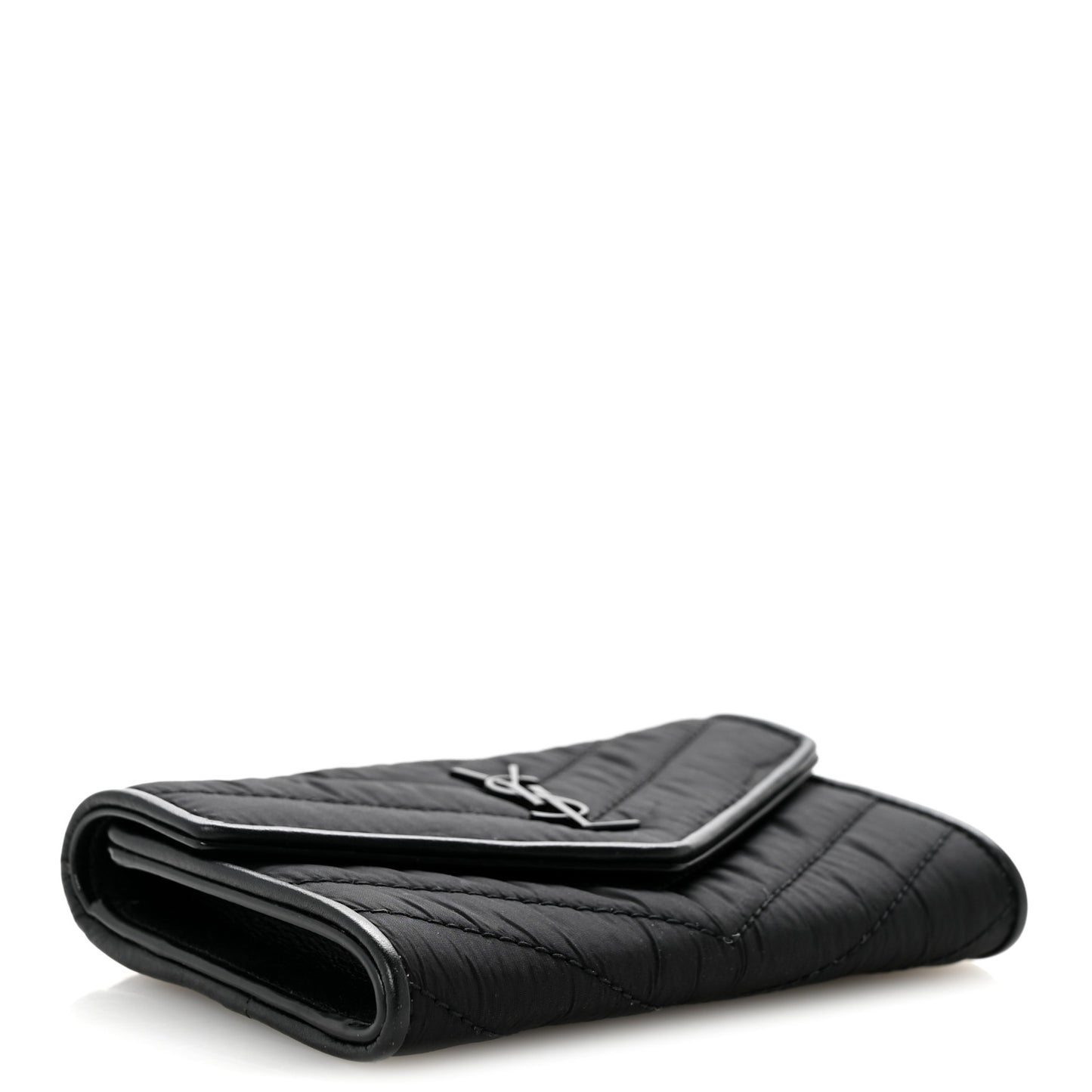 Calfskin Nylon Matelasse Chevron Small Monogram Envelope Wallet Black