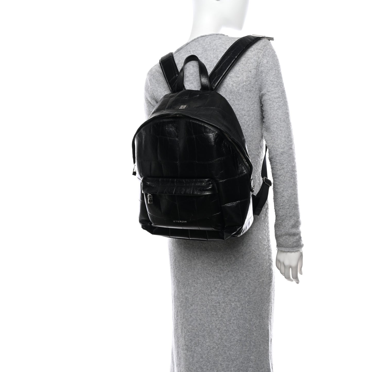 Calfskin Crocodile Embossed Double U Backpack Black