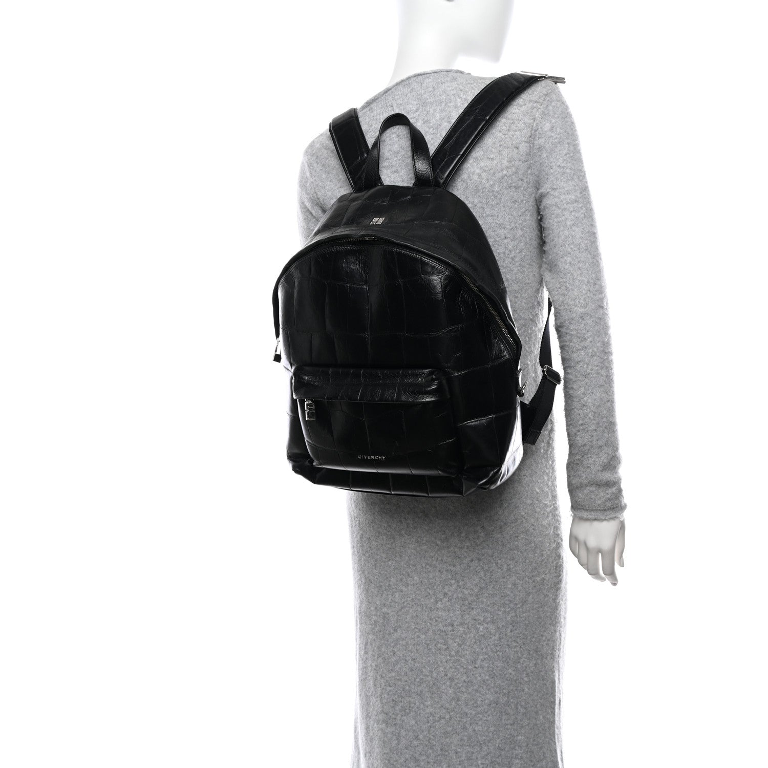 Givenchy Calfskin Crocodile Embossed Double U Backpack Black 2 of 10