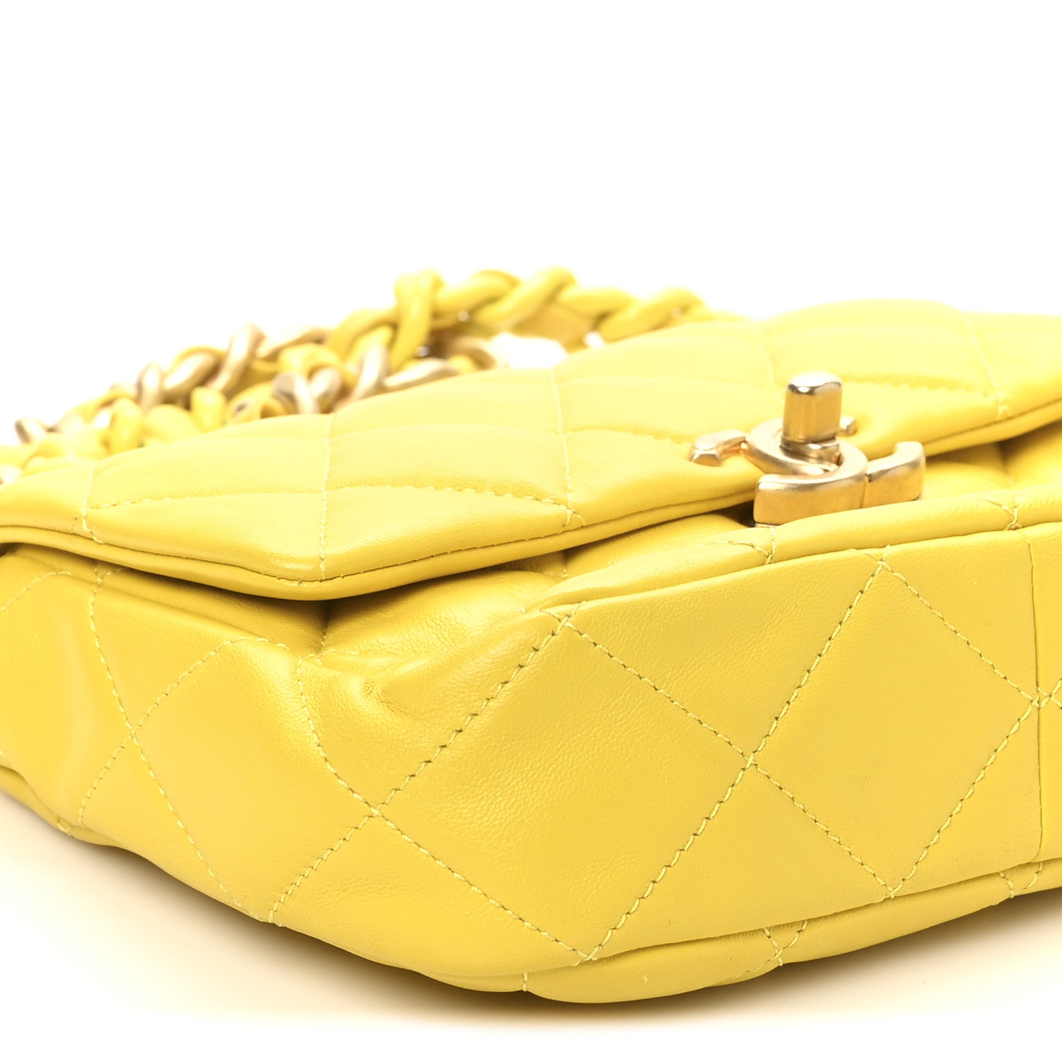Chanel Lambskin Quilted Mini Lacquered Chain Flap Yellow 9 of 10