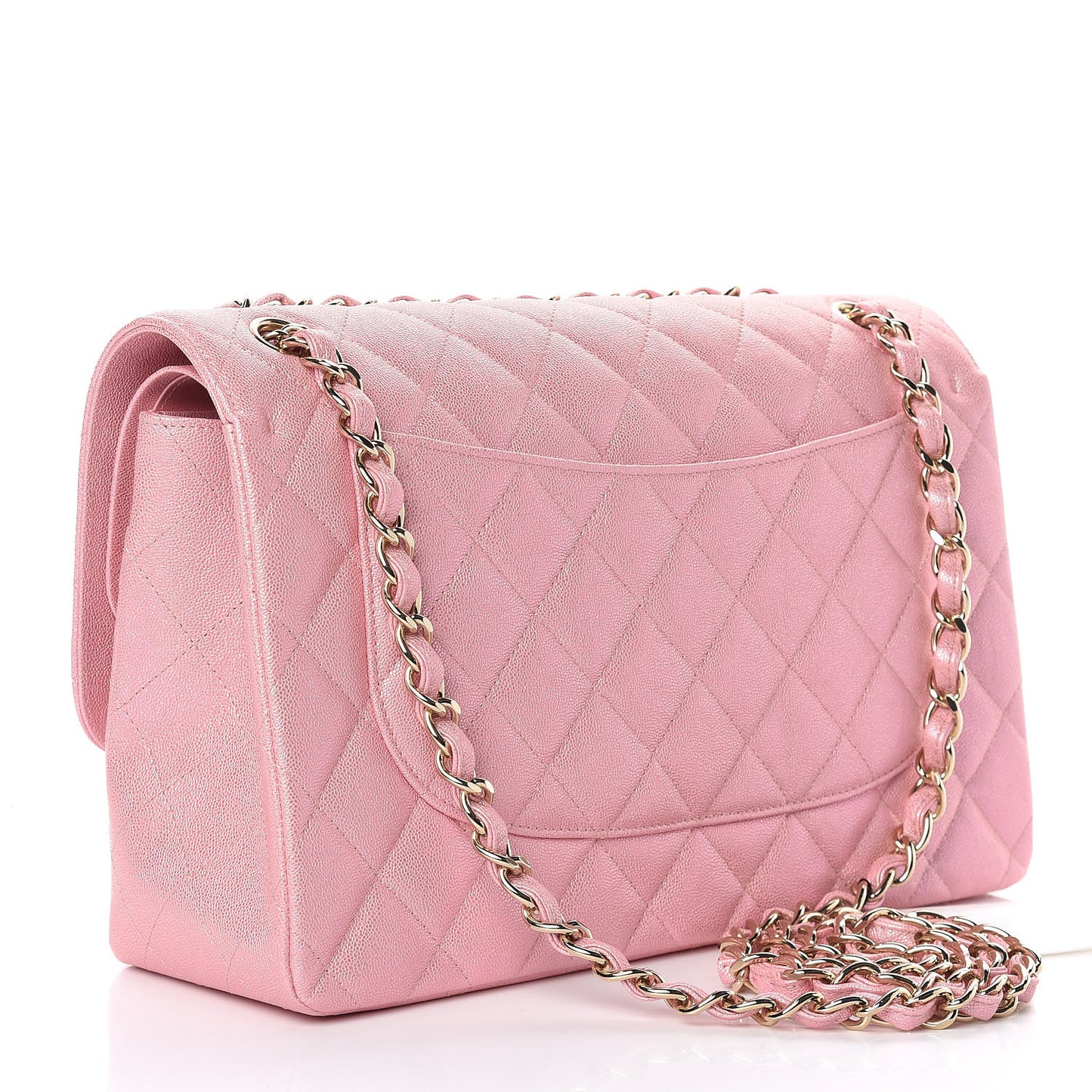 Iridescent Caviar Quilted Jumbo Double Flap Rose Pink
