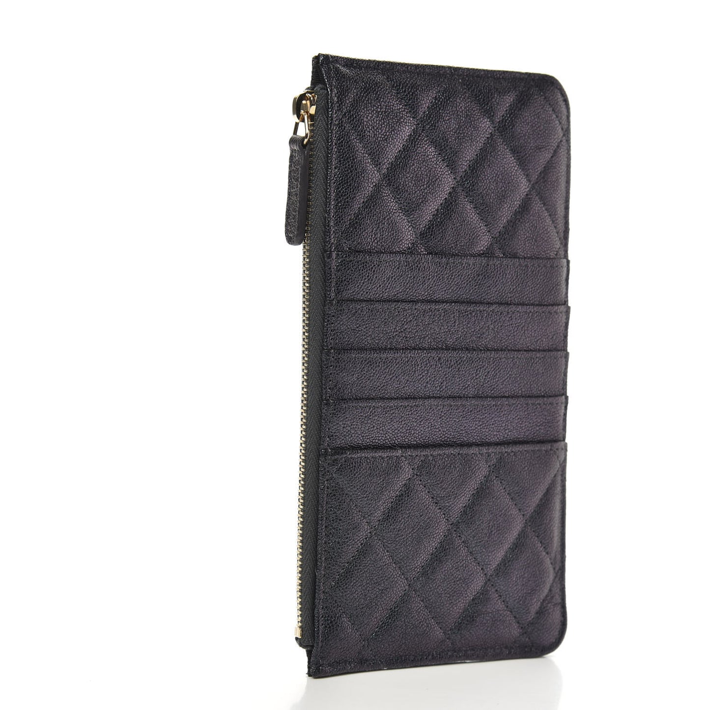 Iridescent Caviar Quilted Classic Flat Wallet Pouch Black