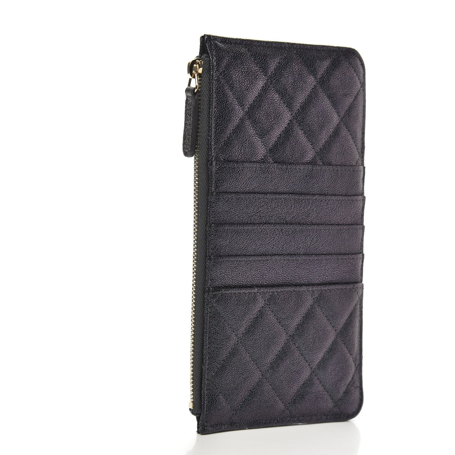 Chanel Iridescent Caviar Quilted Classic Flat Wallet Pouch Black 3 of 8