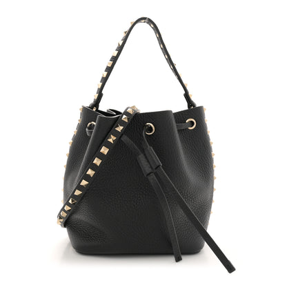 Valentino Garavani Grained Calfskin Rockstud Bucket Bag Black 1 of 10