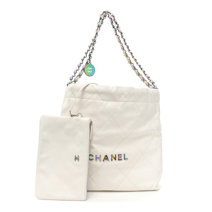 Chanel Shiny Calfskin Quilted Small Rainbow Chanel 22 White 3 of 15