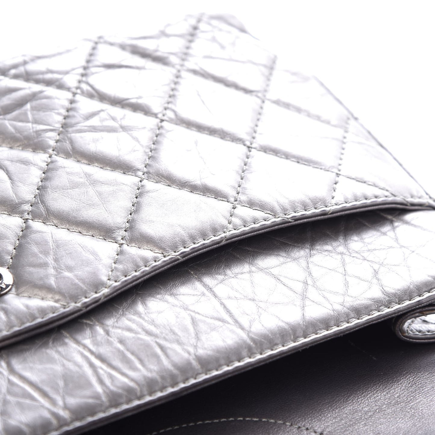 Metallic Aged Calfskin Quilted 2.55 Reissue 227 Flap Dark Silver