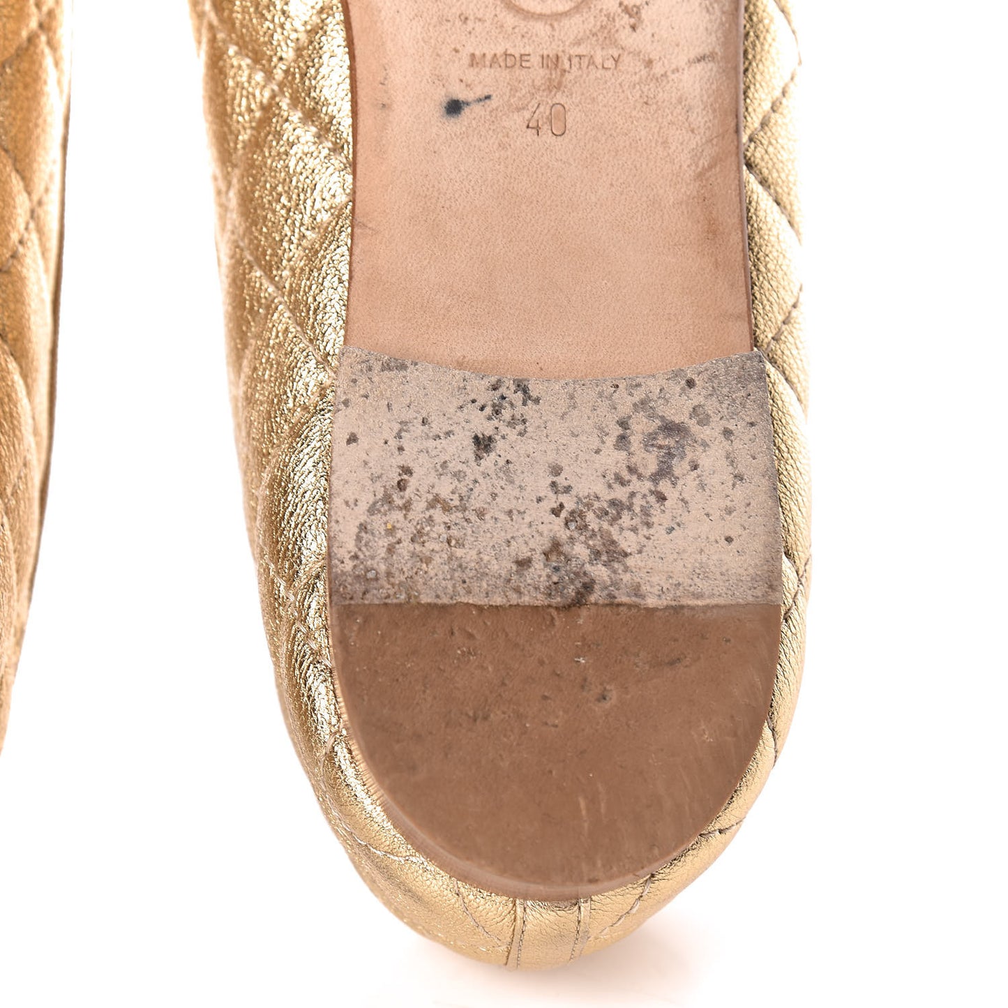 Metallic Lambskin Quilted Cap Toe Ballerina Flats 40 Gold