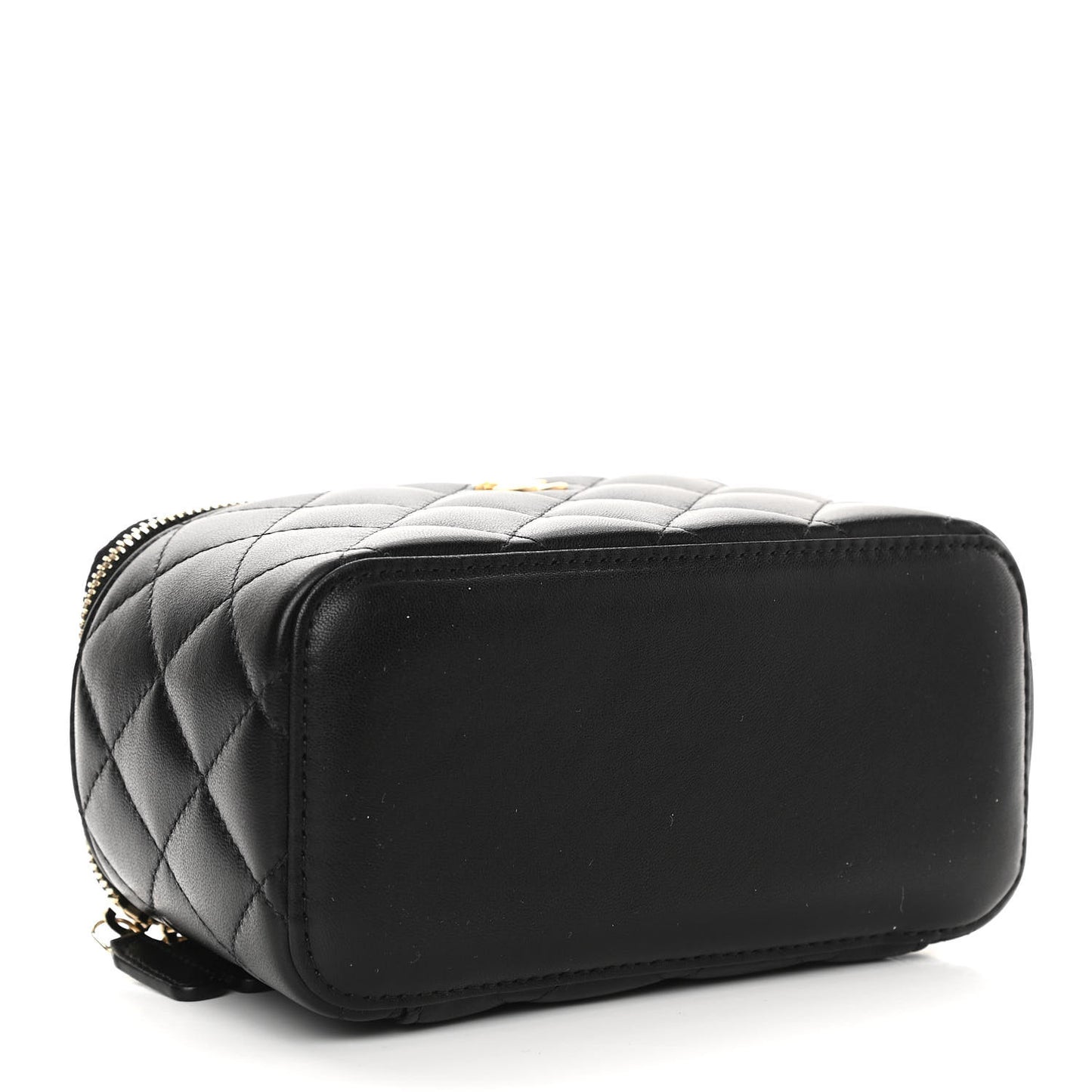 Lambskin Quilted Pearl Crush Small Vanity Case With Chain Black